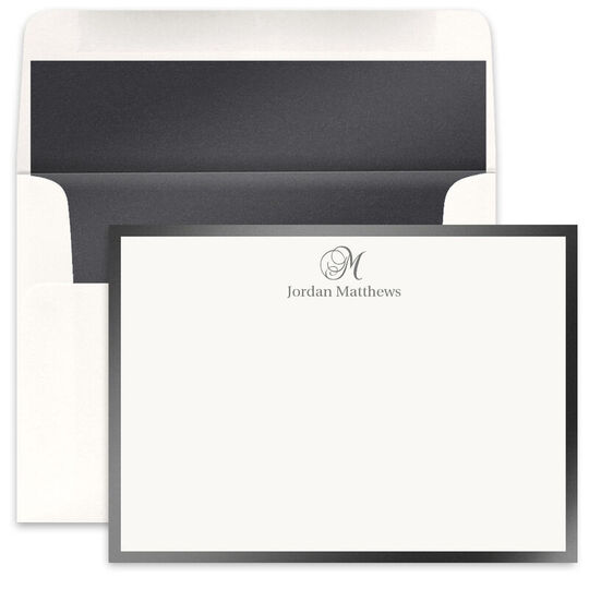 Your Initial and Text Metallic Bordered Flat Note Cards